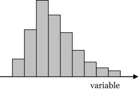 Right-skewed histogram shape