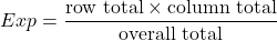 Exp = \dfrac{\text{row total} \times \text{column total}}{\text{overall total}}