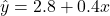 \hat{y}=2.8+0.4x